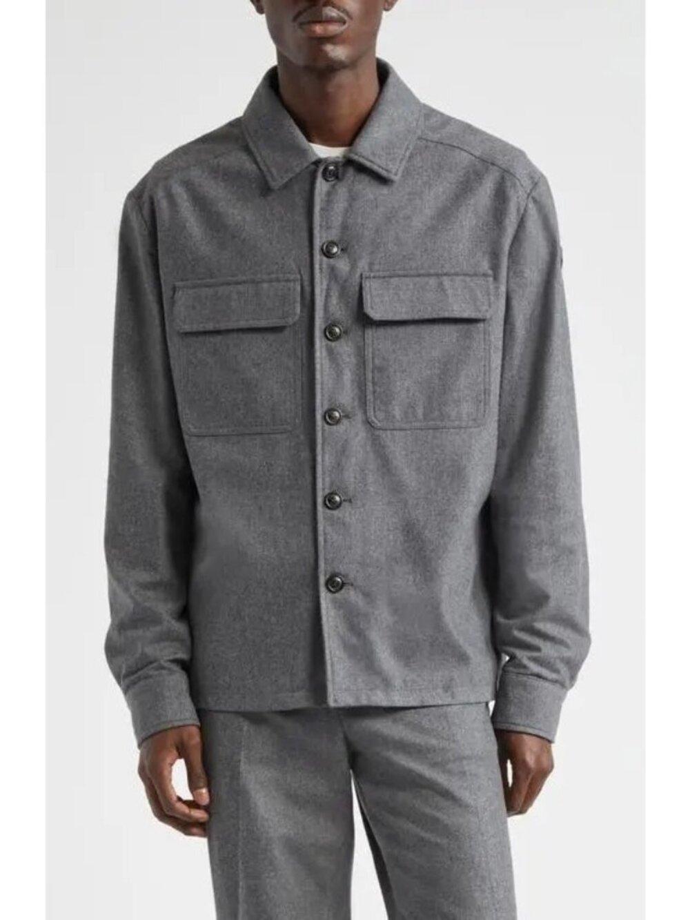 NWT Moncler Camicia Nylon & Cashmere Shirt Jacket Dark Gray Mens Size Large